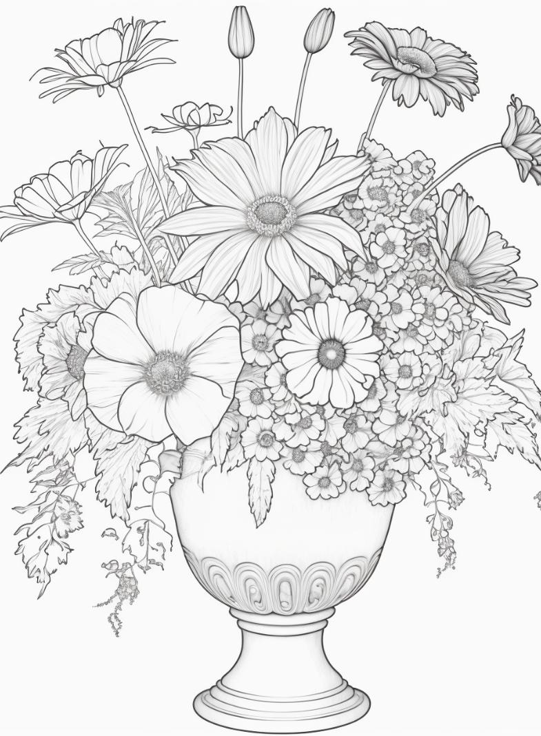 Coloring Pictures Of Flowers In A Vase